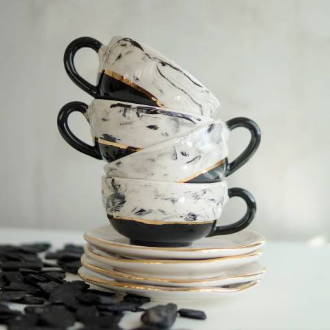 Marble set of four coffee cup&saucer