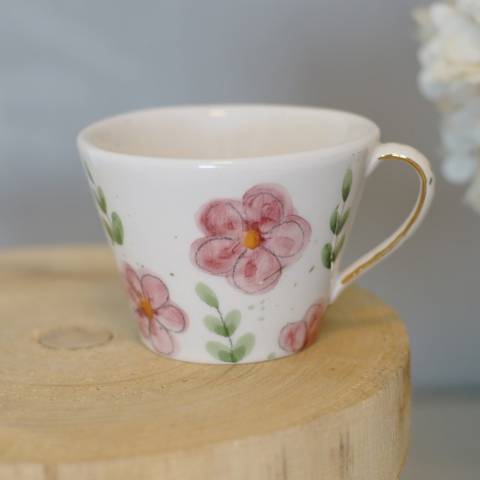 Pink flowers coffee cup