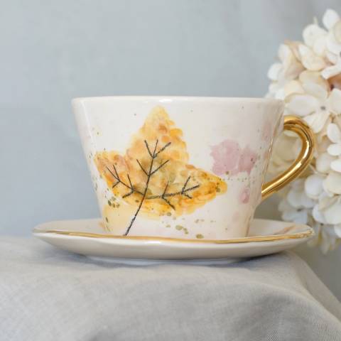 Autumn Leaves in Brown tea cup&saucer