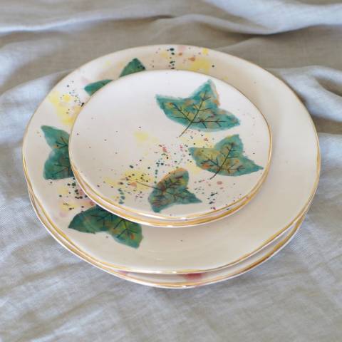 ECLAT Green leaves plate set